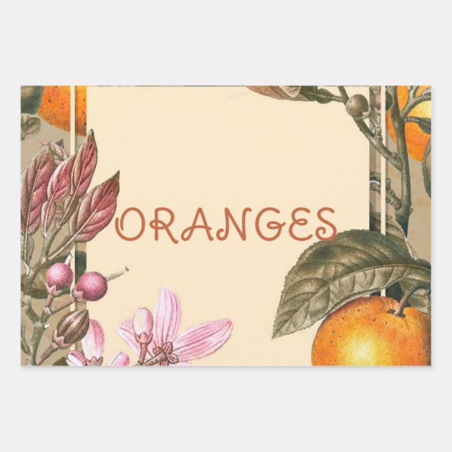 Vintage Flowers and Oranges Wrapping Paper Sheet (Front)