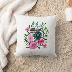 Vintage Flowers and Retro Camera Personalised Cushion