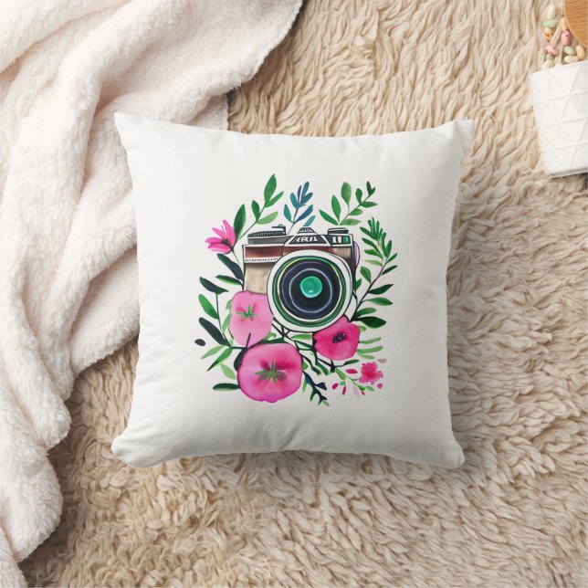 Vintage Flowers and Retro Camera Personalised Cushion (Blanket)