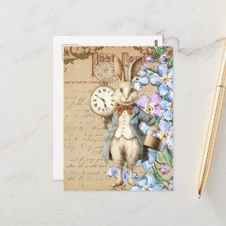 Vintage Flowers and White Rabbit Collage Postcard