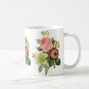 Vintage Flowers, Anemone Roses Clematis by Redoute Coffee Mug