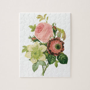 Vintage Flowers, Anemone Roses Clematis by Redoute Jigsaw Puzzle