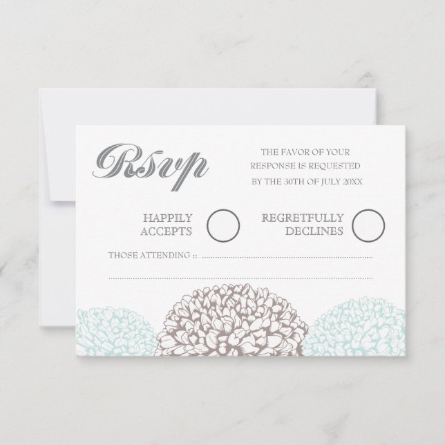 Vintage Flowers Aqua Blue Wedding RSVP Card (Front)