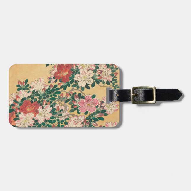 Vintage Flowers Azalea Japanese Painting Luggage Tag (Front Horizontal)