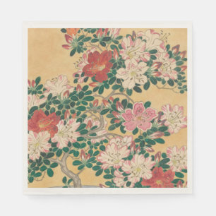 Vintage Flowers Azalea Japanese Painting Napkin