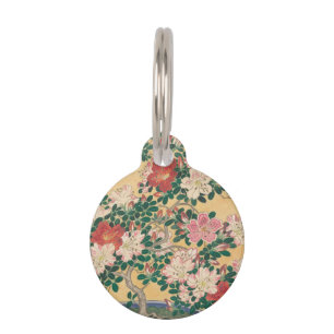 Vintage Flowers Azalea Japanese Painting Pet Tag