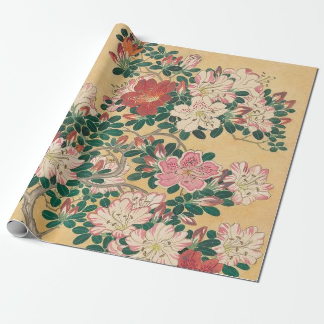 Vintage Flowers Azalea Japanese Painting Wrapping Paper (Unrolled)