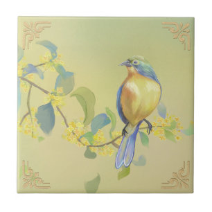 Vintage Flowers & Birds Home Decor Ceramic Tile