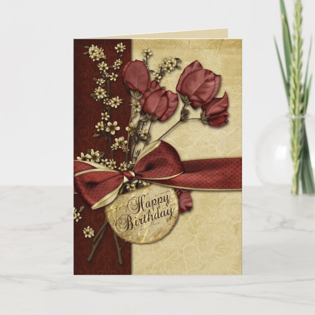 Vintage Flowers Birthday Card (Front)