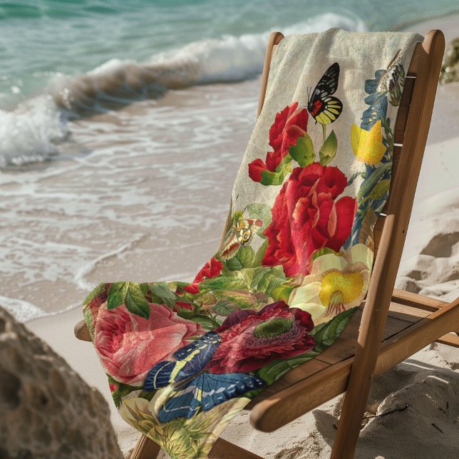 Vintage Flowers & Butterflies Beach Towel (Vintage Flowers & Butterflies Beach Towel)