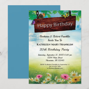 Vintage Flowers Butterflies Birthday Party Invitation