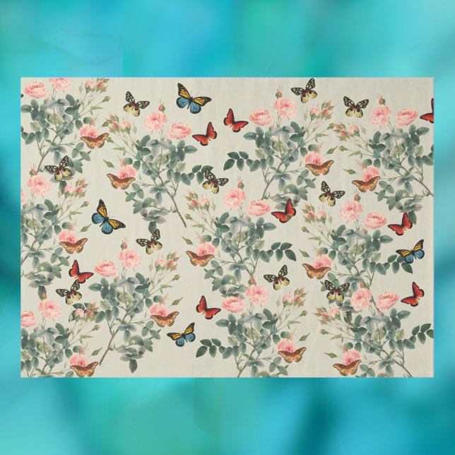 Vintage Flowers & Butterflies Decoupage Pewter Vs2 Tissue Paper (Creator Uploaded)