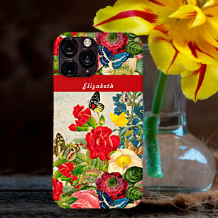 Vintage Flowers Butterflies Floral Garden Add Name Case-Mate iPhone Case