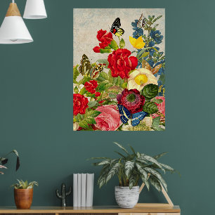 Vintage Flowers & Butterflies Value Poster Paper