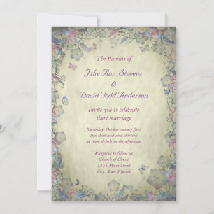 Vintage Flowers & Butterfly's Wedding Invitation