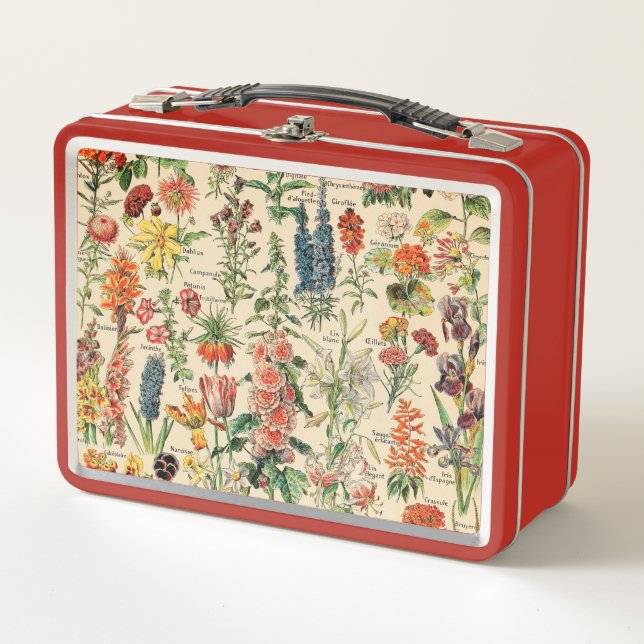 Vintage Flowers by Adolphe Millot Metal Lunch Box (Front)