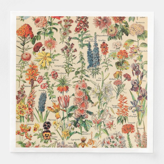 Vintage Flowers by Adolphe Millot Napkin (Front)