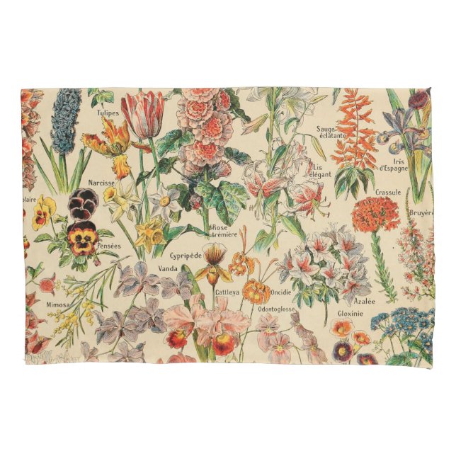 Vintage Flowers by Adolphe Millot Pillowcase (Front)