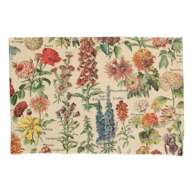 Vintage Flowers by Adolphe Millot Pillowcase (Front)