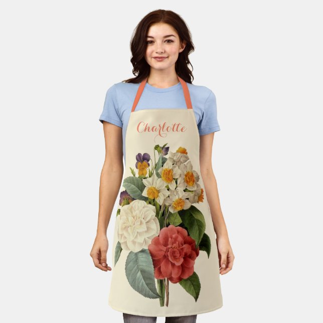 Vintage Flowers, Camellias and Narcissus, Redoute Apron (Worn)