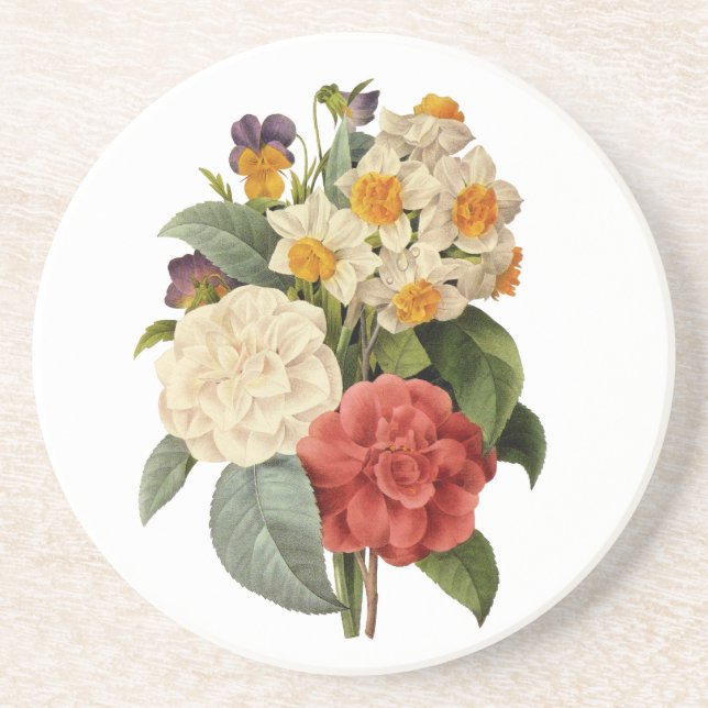 Vintage Flowers, Camellias and Narcissus, Redoute Coaster (Front)