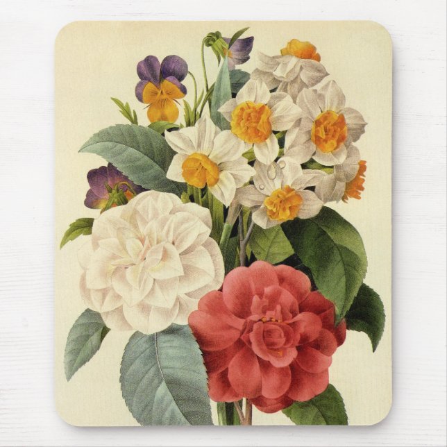 Vintage Flowers, Camellias and Narcissus, Redoute Mouse Mat (Front)