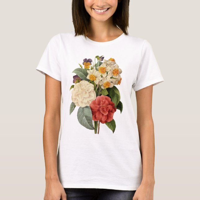 Vintage Flowers, Camellias and Narcissus, Redoute T-Shirt (Front)