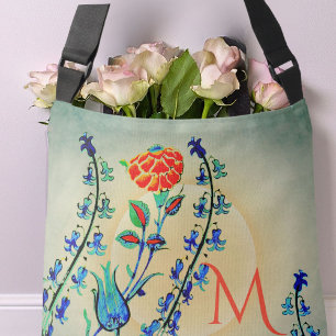 Vintage Flowers Carnation Tulips Monogrammed   Crossbody Bag
