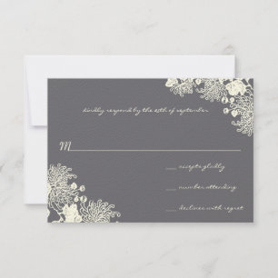 Vintage Flowers Chacoal Grey Wedding RSVP