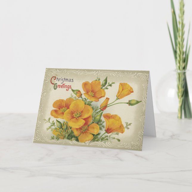 Vintage Flowers Christmas Greetings Card (Front)