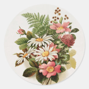Vintage Flowers Classic Round Sticker