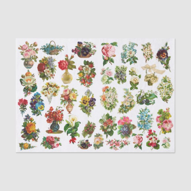 Vintage Flowers Collage Decoupage Prints Tissue Paper (Front)