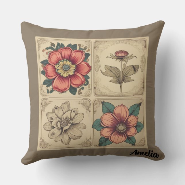 Vintage Flowers Cushion (Back)