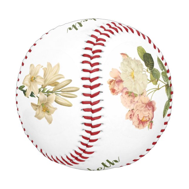 Vintage Flowers custom monogram baseball (Angled)
