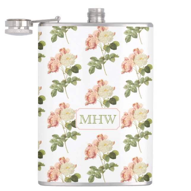 Vintage Flowers custom monogram flasks 2 (Opened)