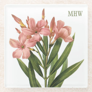 Vintage Flowers custom monogram glass coaster 3