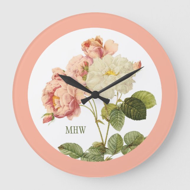 Vintage Flowers custom monogram wall clock 2 (Front)