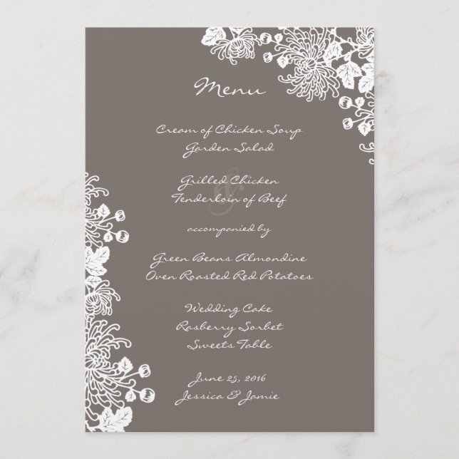 Vintage Flowers Driftwood Grey Wedding Menu (Front)