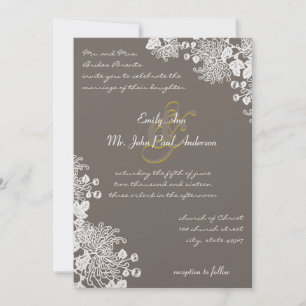 Vintage Flowers Driftwood & Yellow Wedding Invites