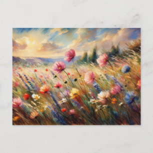Vintage  Flowers Field Nature Scene Impressionist Postcard