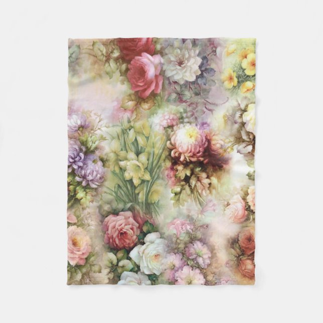 Vintage Flowers Fleece Blanket (Front)
