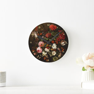 Vintage Flowers Floral Fine Art Home Office Decor Round Clock