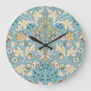 Vintage flowers, foliage seamless light blue patte large clock