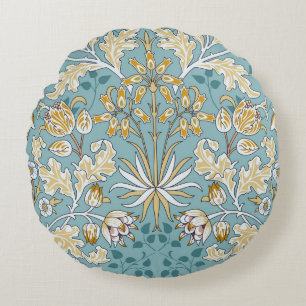 Vintage flowers, foliage seamless light blue patte round cushion