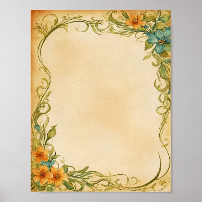 Vintage Flowers Frame Design Bordürr Download Poster (Front)