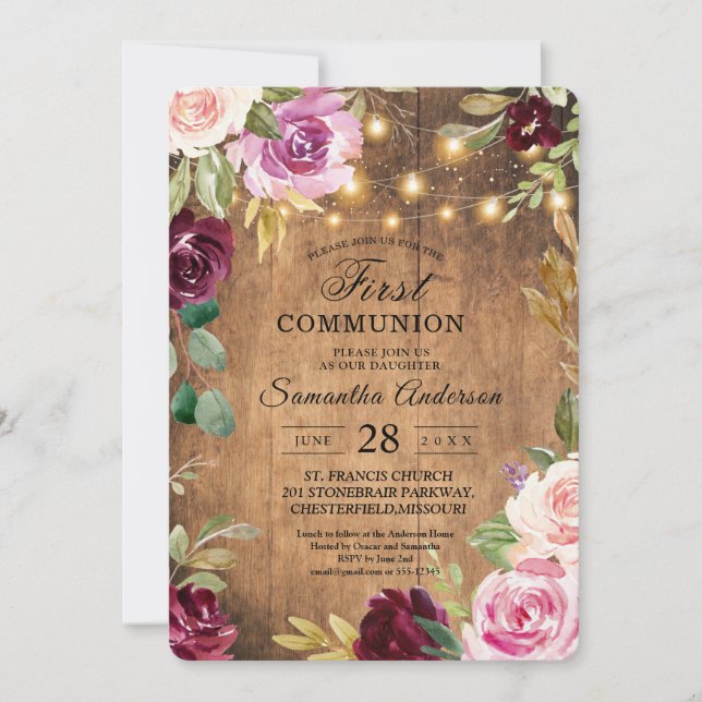 Vintage Flowers Frame With Lights Beauty Invitation (Front)