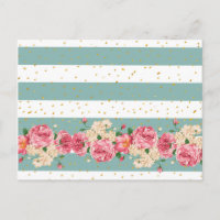 Vintage flowers gold faux glitter dots stripes