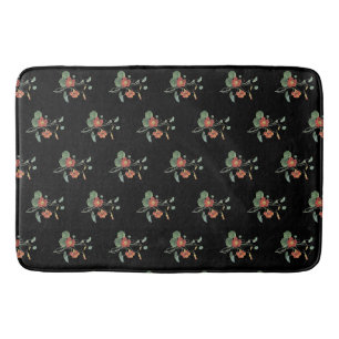 Vintage Flowers Green Orange Yellow Nastaturium Bath Mat