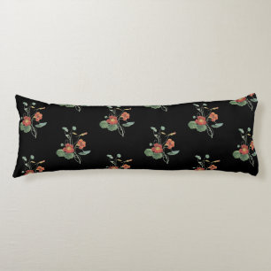 Vintage Flowers Green Orange Yellow Nastaturium Body Cushion