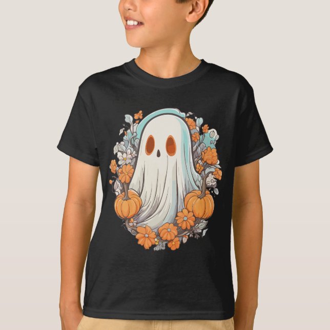 Vintage Flowers Halloween Ghost T-Shirt (Front)